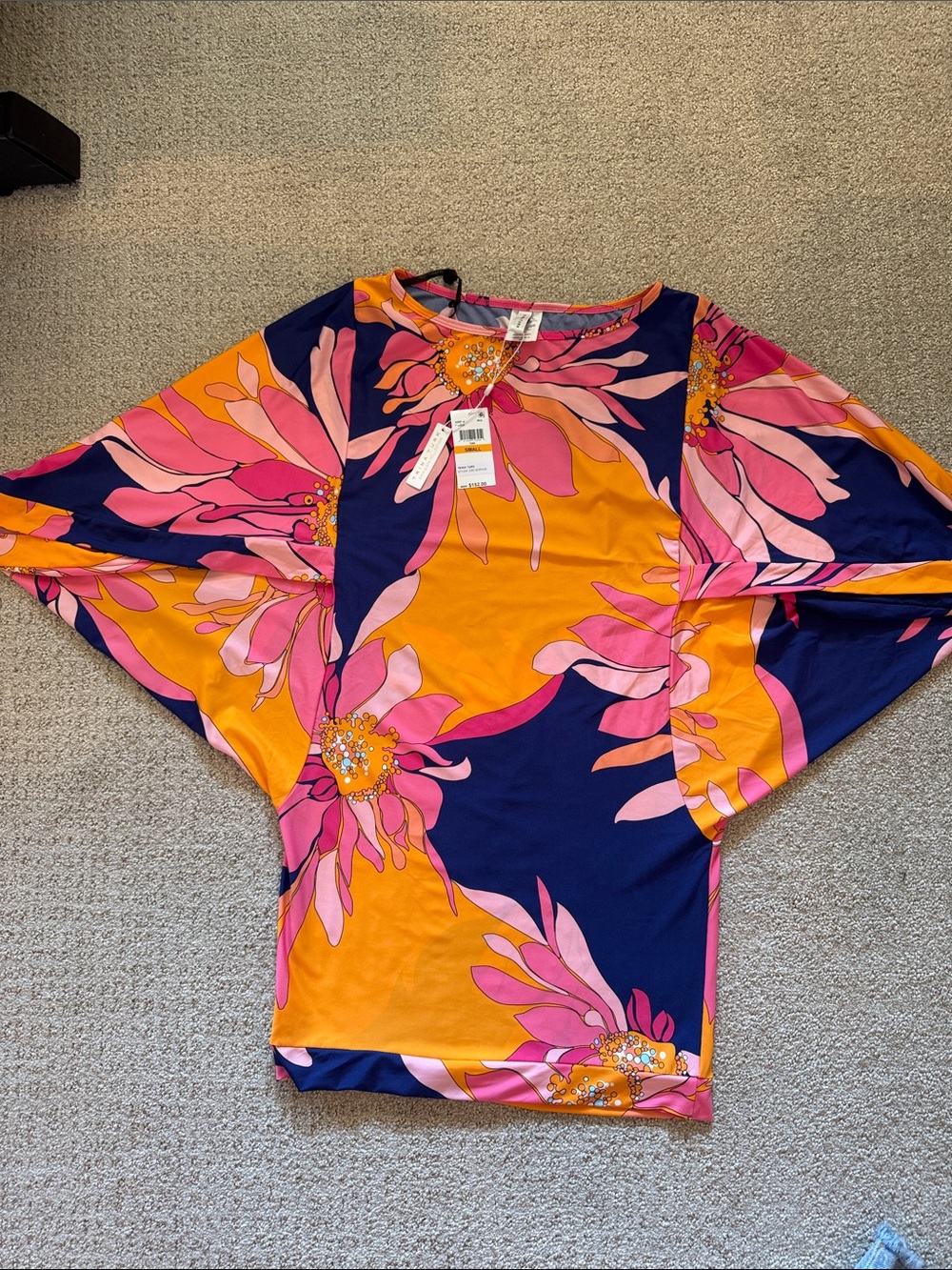 Bright Pink & Orange Floral Batwing Tunic Swim Cover up